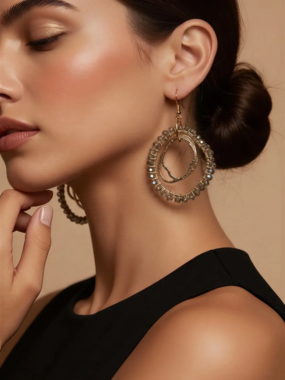 MIA Gold and Crystals Asymmetrical Hoop Earrings